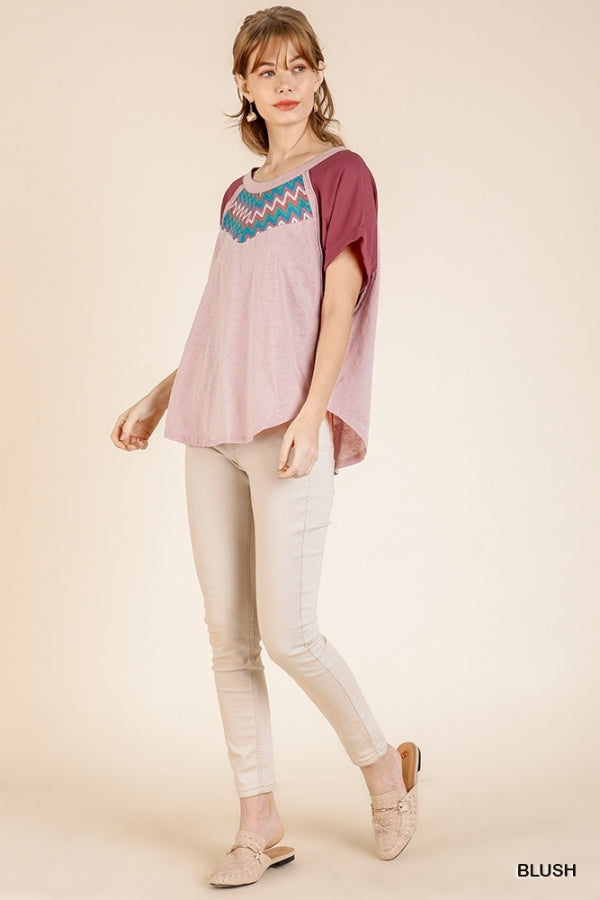 Blush Zig Zag Yoke Top