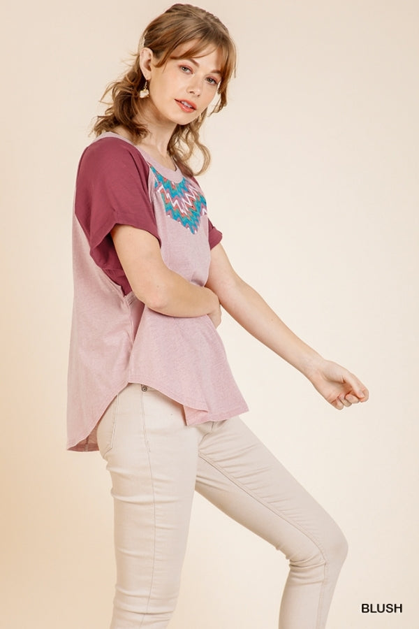 Blush Zig Zag Yoke Top