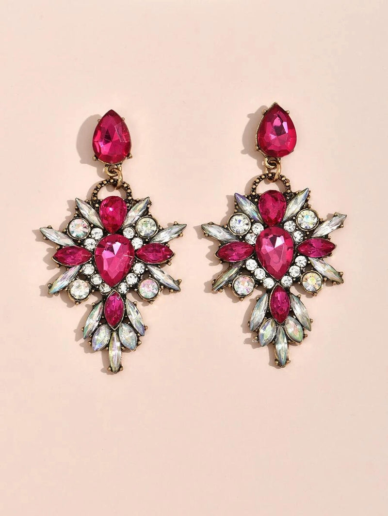 Hot Pink Rhinestone Drop Earrings