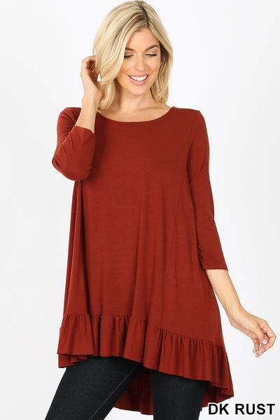 Single Ruffle 3/4 Sleeve Top