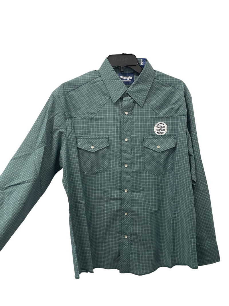 Wrangler Green Square Sport Western Snap Shirt