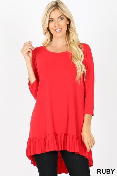 Single Ruffle 3/4 Sleeve Top