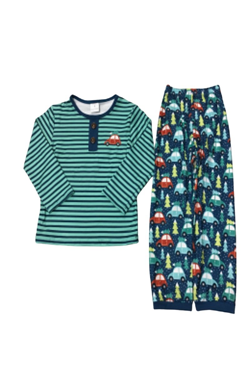 Navy/Green Striped Car Pjs