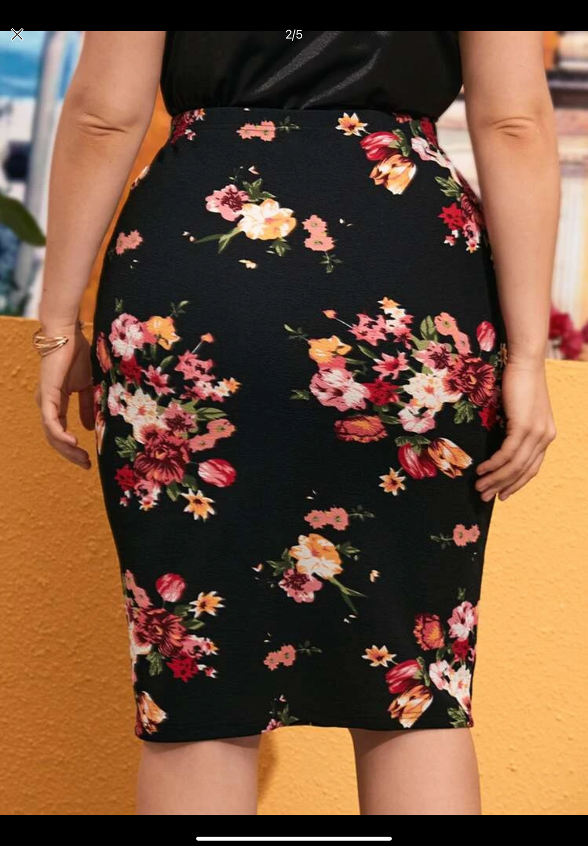 Plus Basic Black Floral Skirt