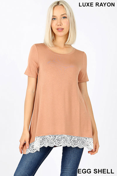 Short Sleeve Lace Trim High/Low Top