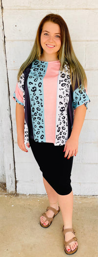 Light Pink / Blue Animal Print Tunic Top