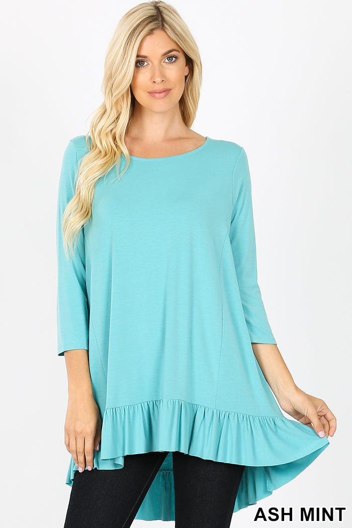 Single Ruffle 3/4 Sleeve Top (Plus)