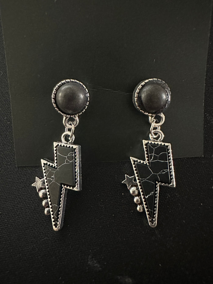 Black Lightening Bolt Earrings