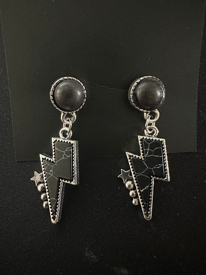 Black Lightening Bolt Earrings