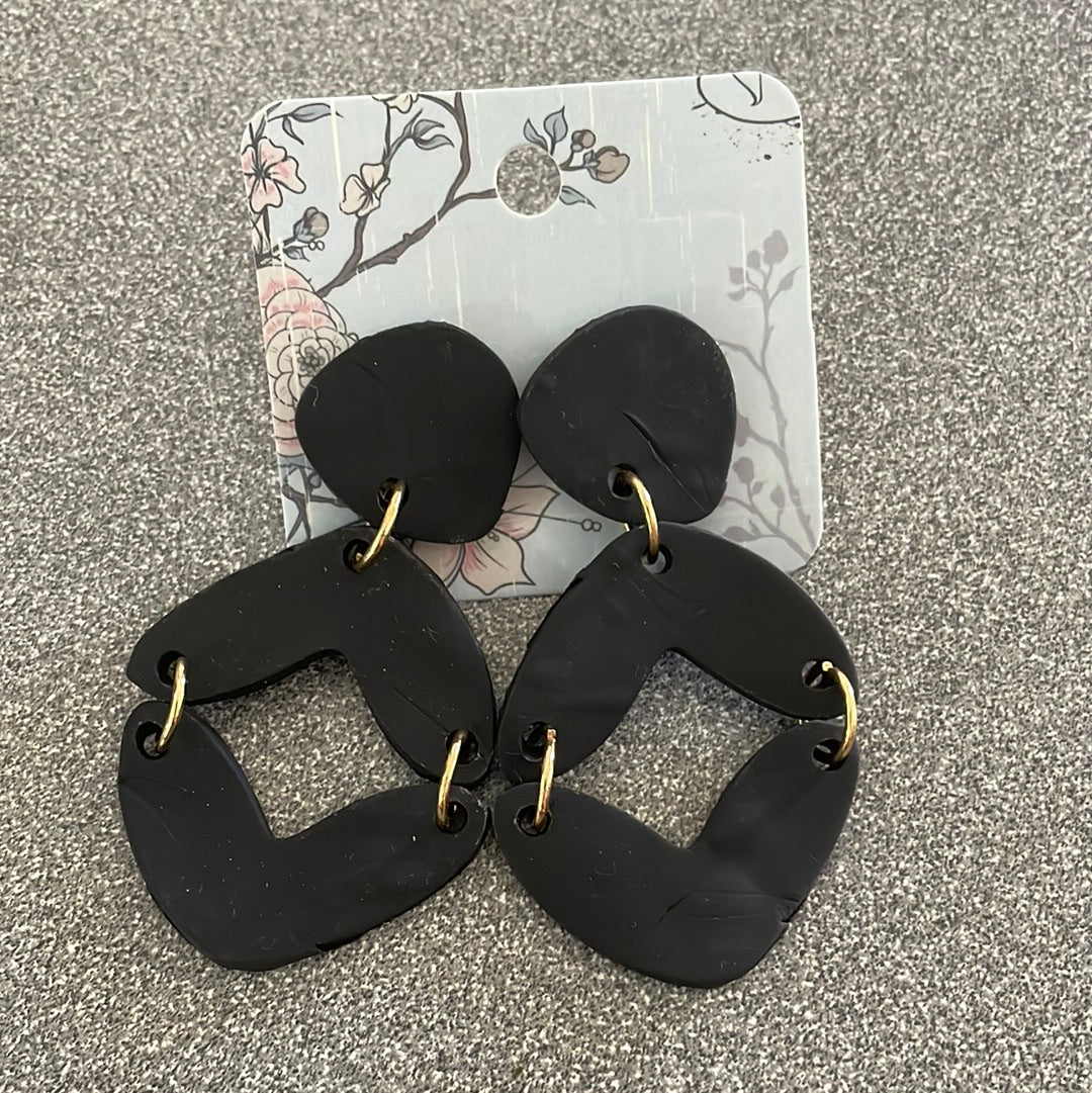 Black Clay Earrings with Gold Rings