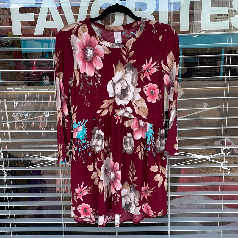 Burgundy/Floral 3/4 Sleeve Top/Dress