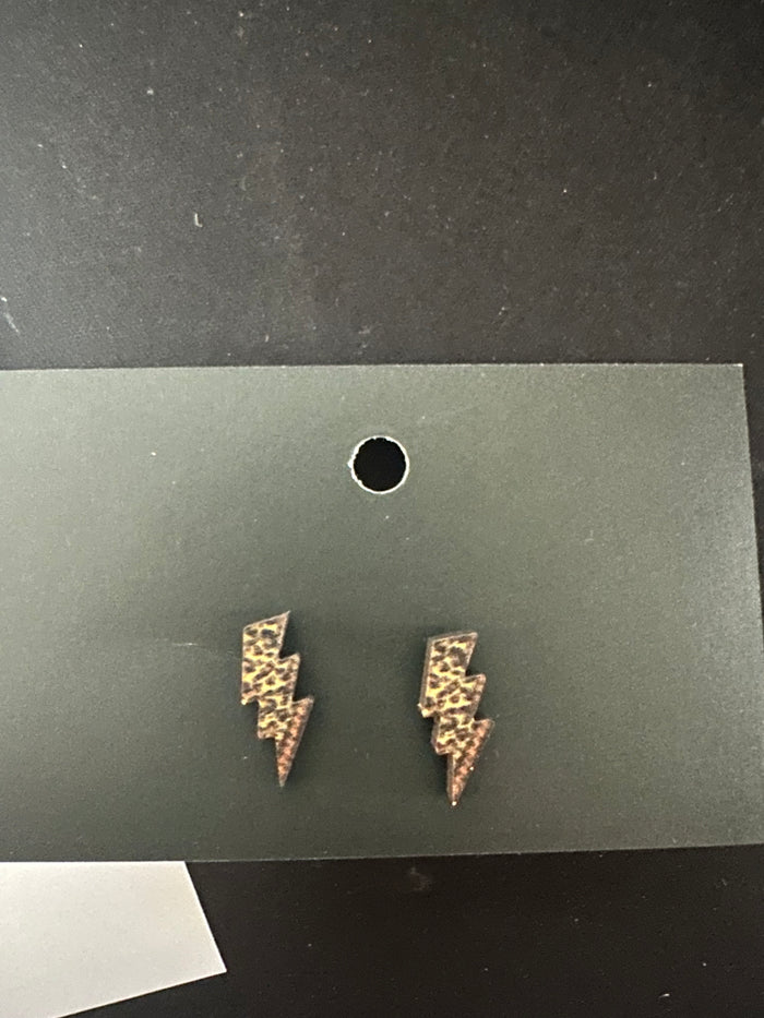 Leopard Print Lightening Bolt Stud Earrings