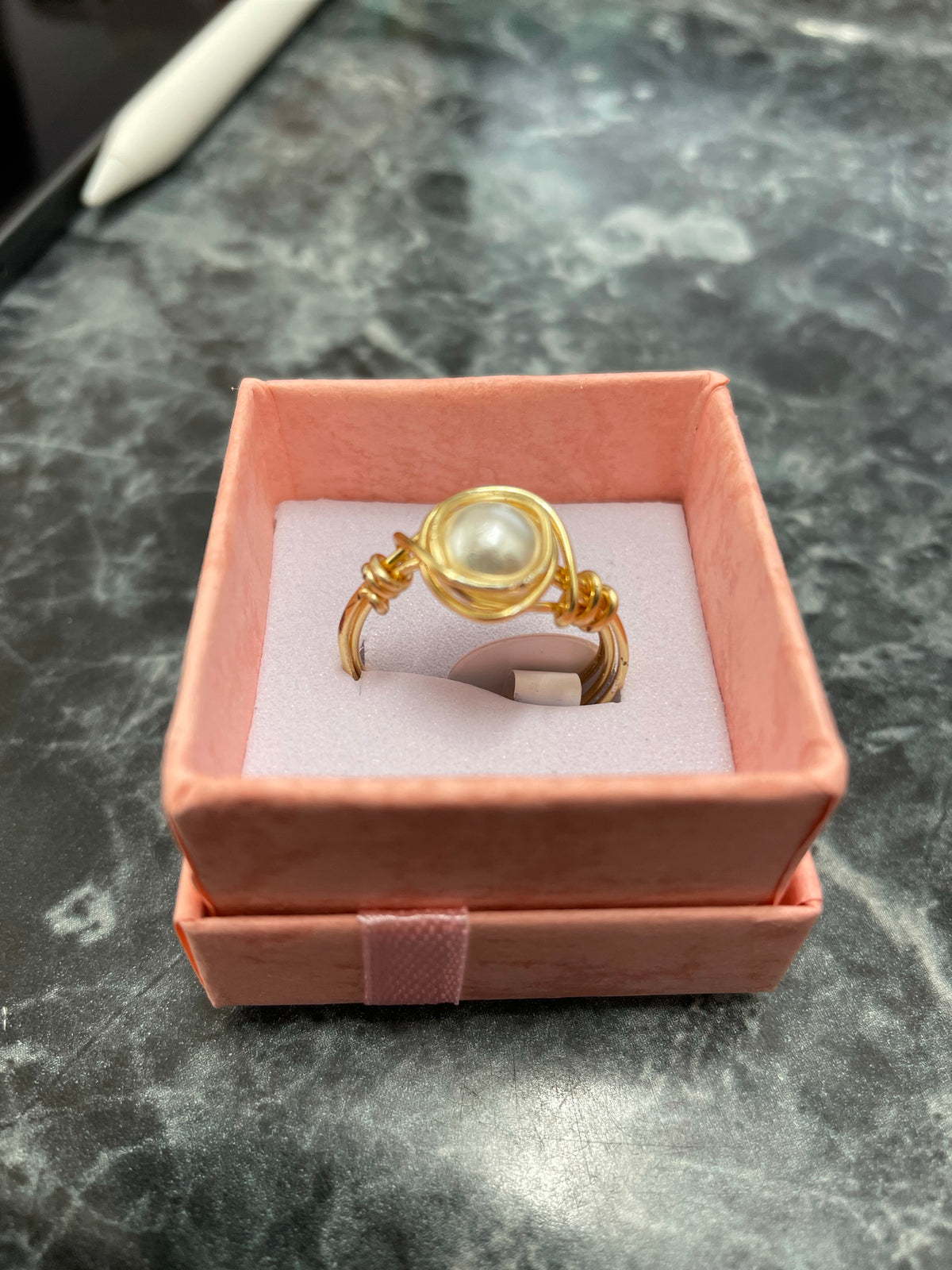 Hand Crafted Pearl Bead Ring "Gold Wire"