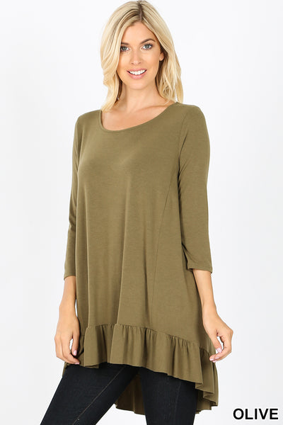 Single Ruffle 3/4 Sleeve Top