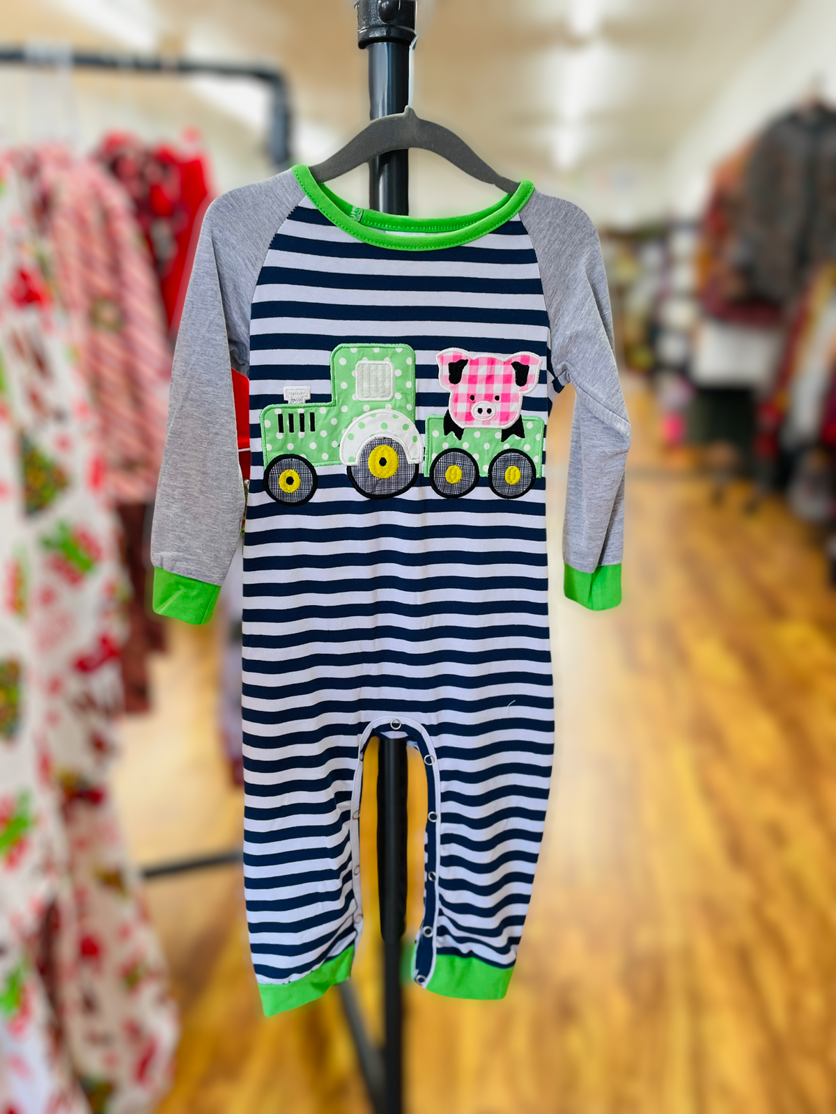 Navy Stripe Pig Romper