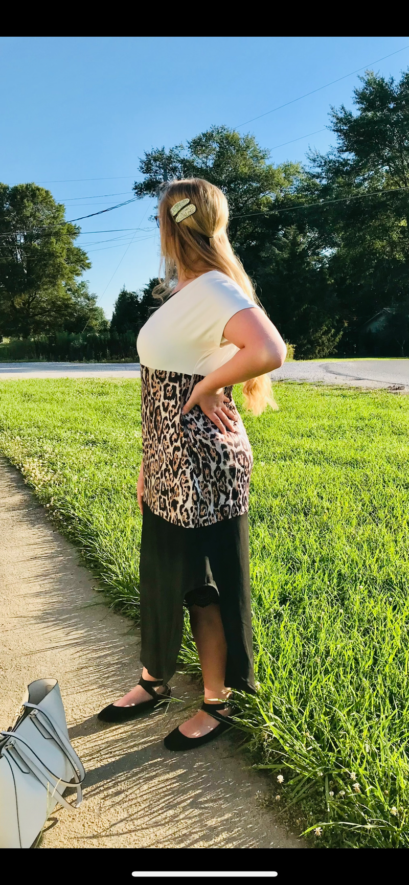 White, Black, Leopard Short Sleeve Dress