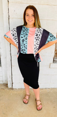 Light Pink / Blue Animal Print Tunic Top