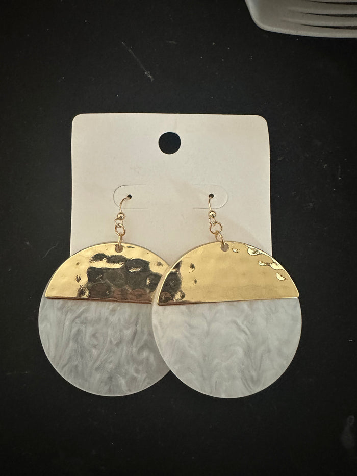 Gold/White Circular Drop Earrings