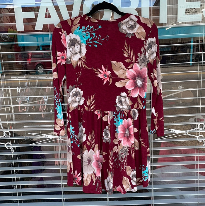 Burgundy/Floral 3/4 Sleeve Top/Dress