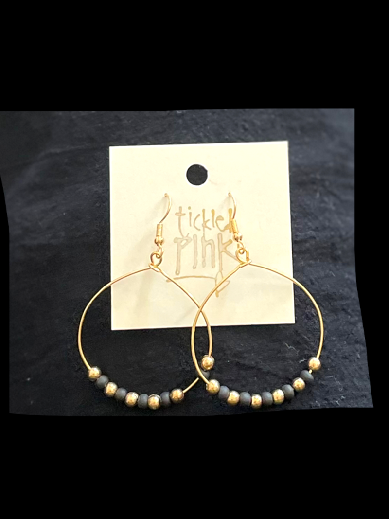 Black & Gold mini bead hoop earrings