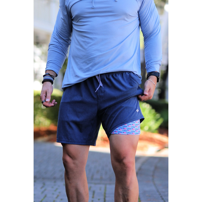 Burlebo Heather Navy-USA Flag Athletic Shorts
