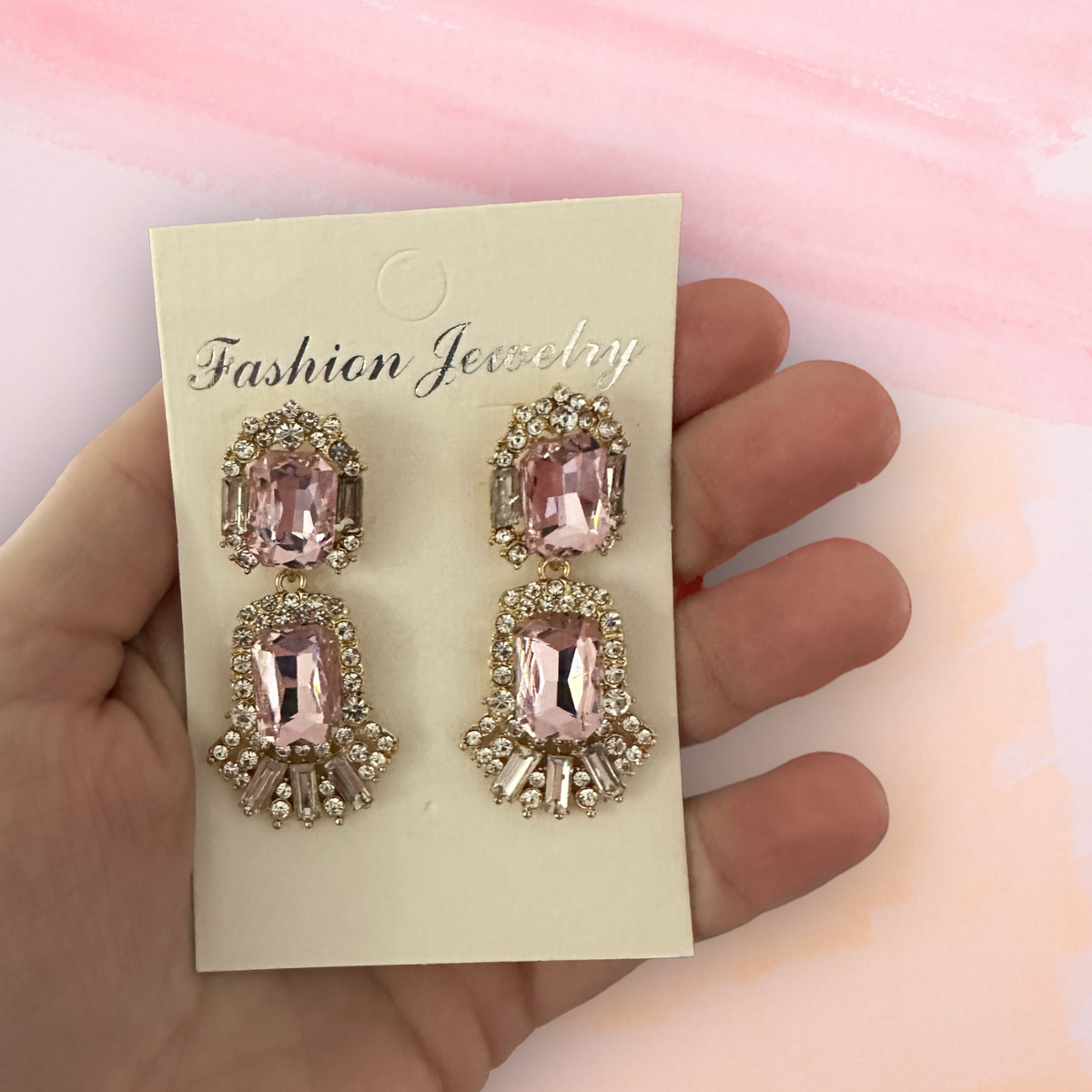 Light Pink Crystal Decor Drop Earrings