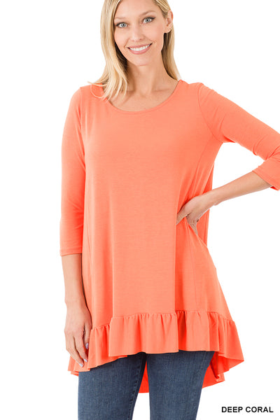 Single Ruffle 3/4 Sleeve Top