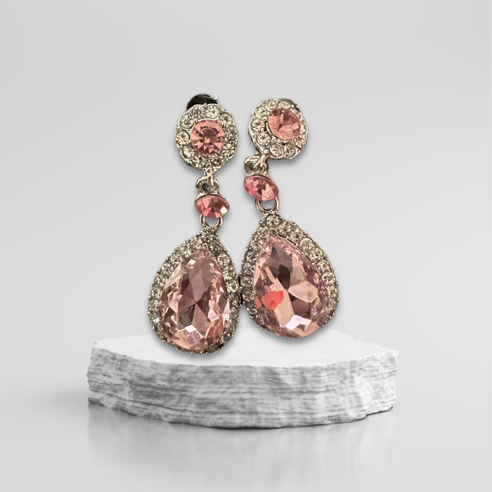 Pink Clip On Gemstone Earrings