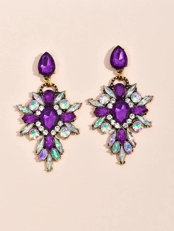 Formal Purple Rhinestone Drop Earrings