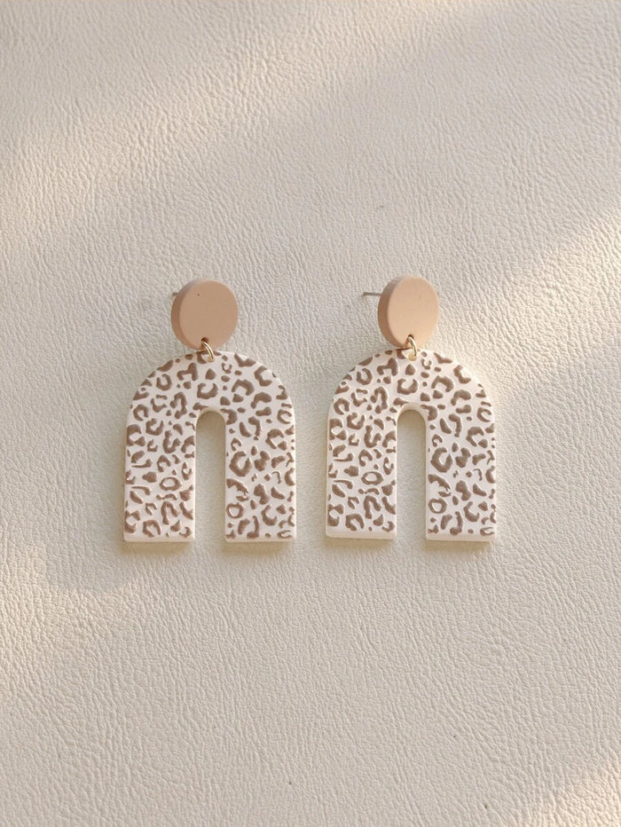 Taupe Leopard Print Drop Earrings