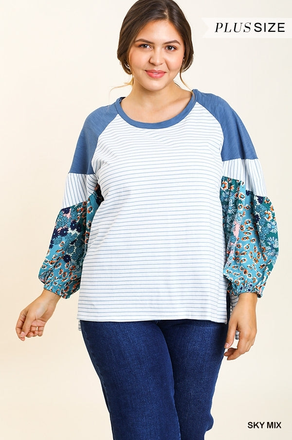 Curvy Sky Mixed Print Top