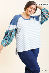 Curvy Sky Mixed Print Top