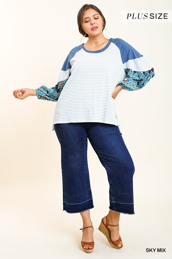 Curvy Sky Mixed Print Top